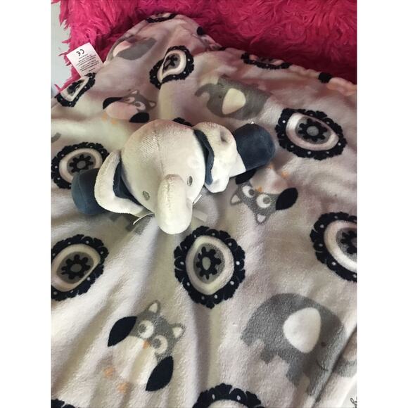 Blankets & Beyond Gray Navy Blue And White Elephant Owl Security Baby Boy Lovey - Picture 2 of 6